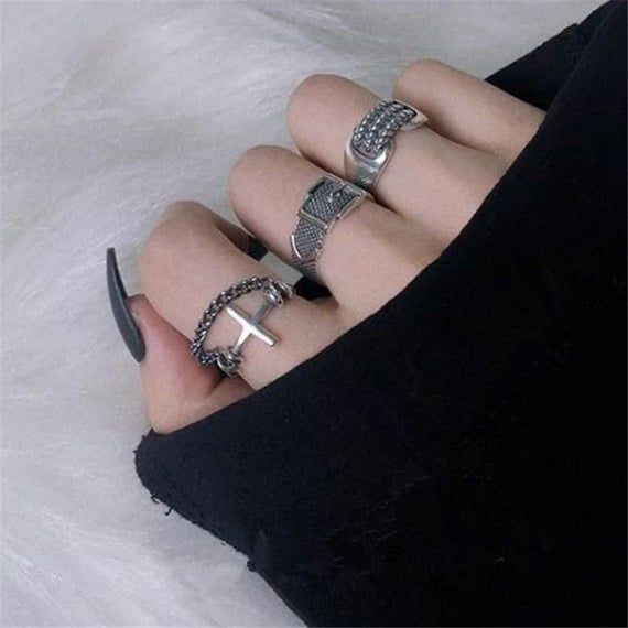 3pcs_set Retro open punk rings,Belt ring,party rings,Fashion rings,Rings for women,Cross Ring,Adjust